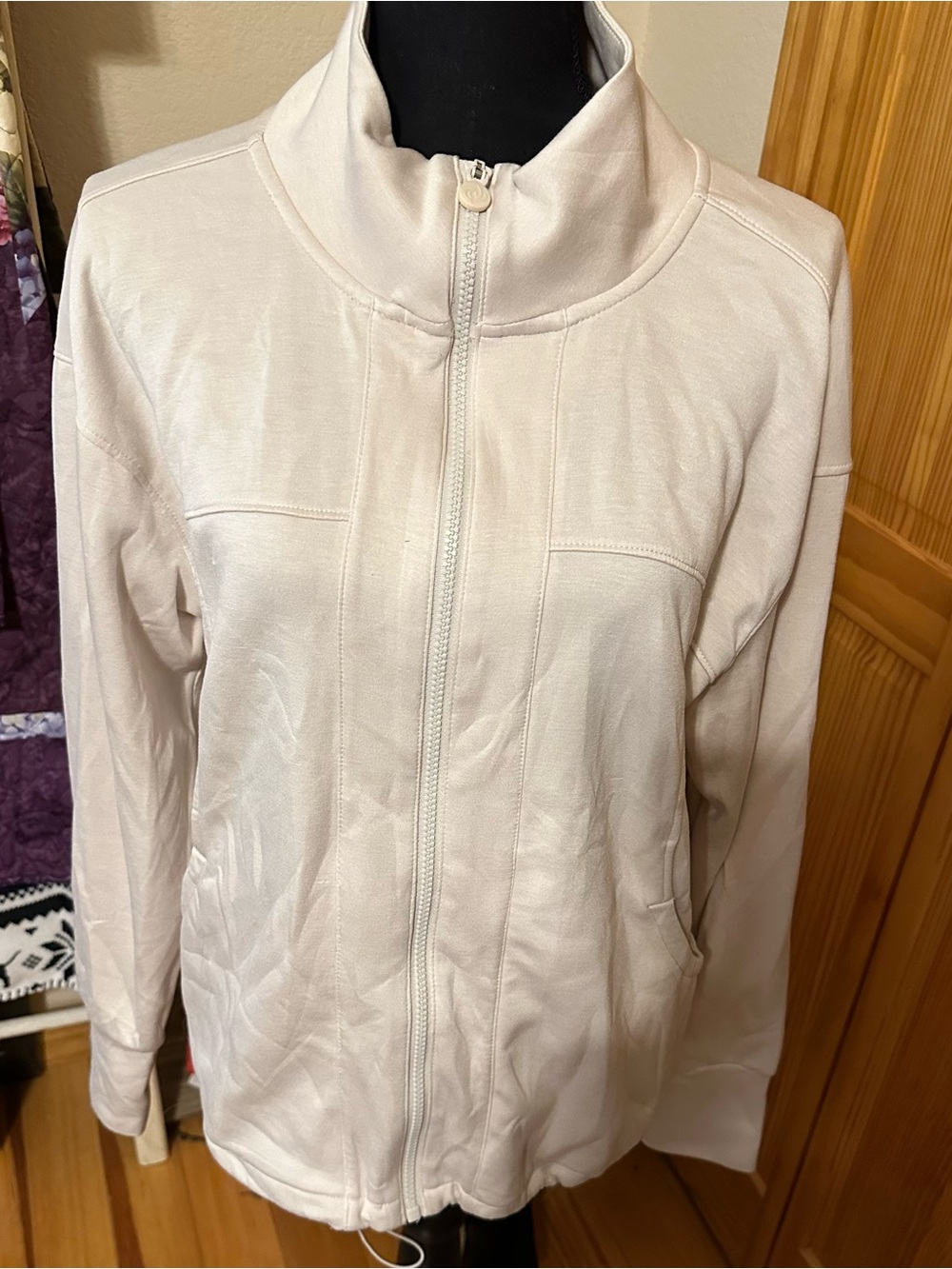 Apana Soft Cream Zip-Up Bomber Jacket